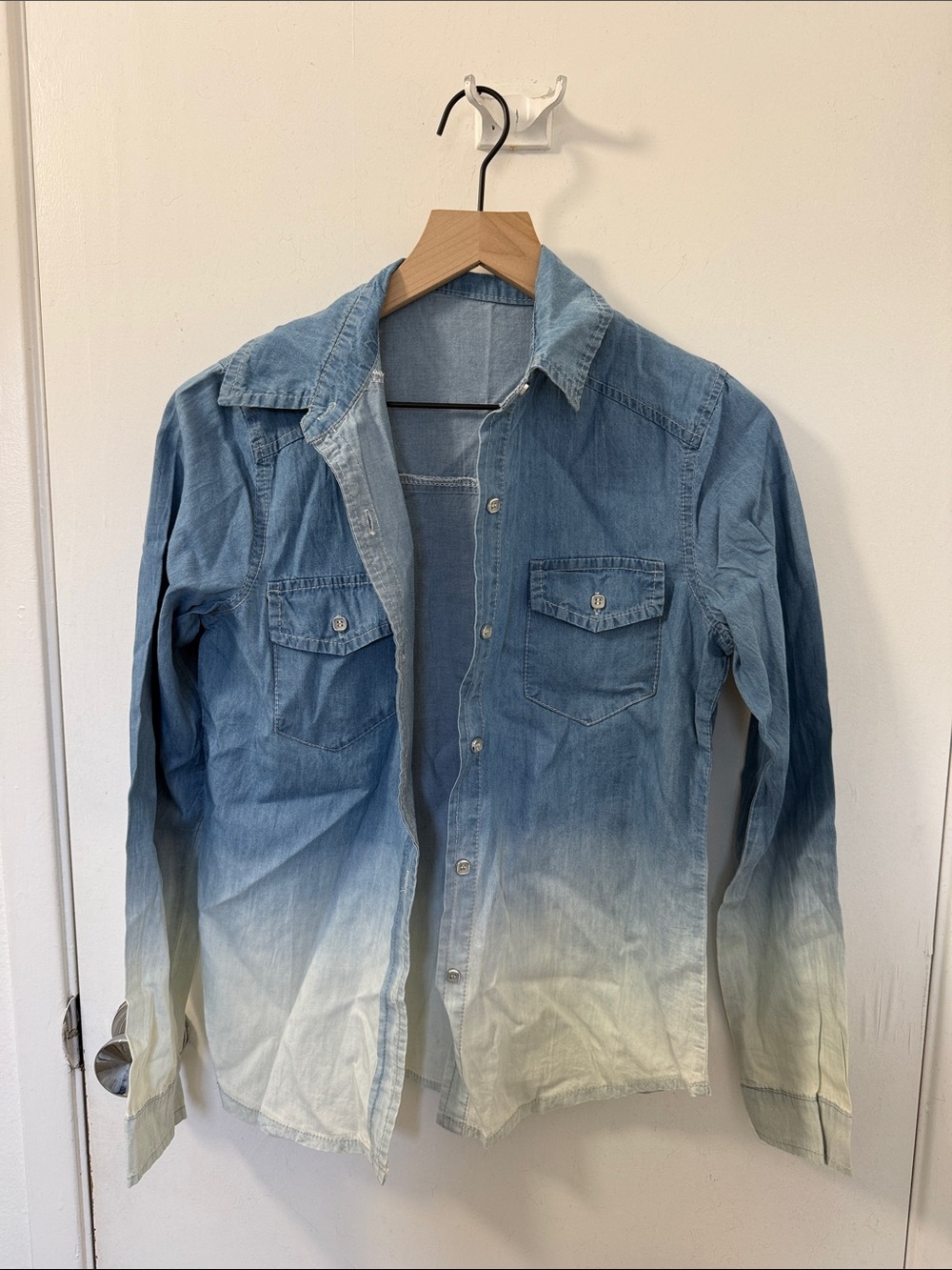 Ombre Denim Button-Up Shirt - Blue to Cream